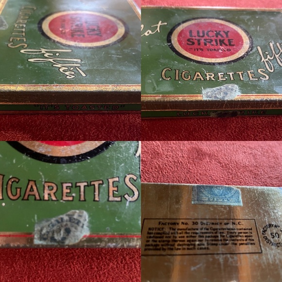 Vintage MCM LUCKY STRIKE Flat Fifties Metal Cigarette Tin - Picture 3 of 16